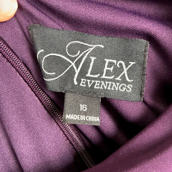NWT Alex Evenings Dress Maxi 16 Purple Aubergine Cowl Pleat Mother of the Bride - Picture 11 of 16